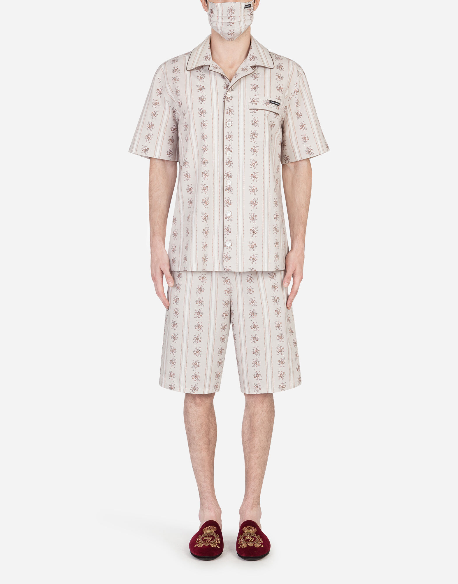 フローラルプリントのメンズ パジャマ＆マスクセット フラワー