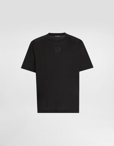 Dolce & Gabbana Cotton T-shirt with logo embroidery Black G8PN9ZG7O4E