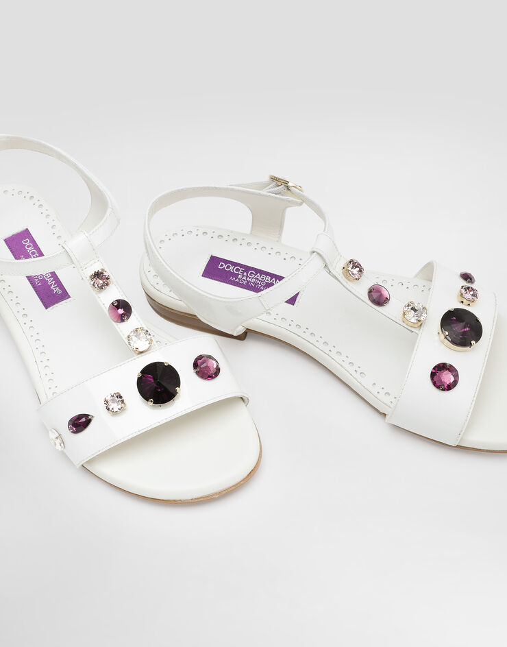 Dolce & Gabbana Patent leather sandal with embroidery White D11364AN196