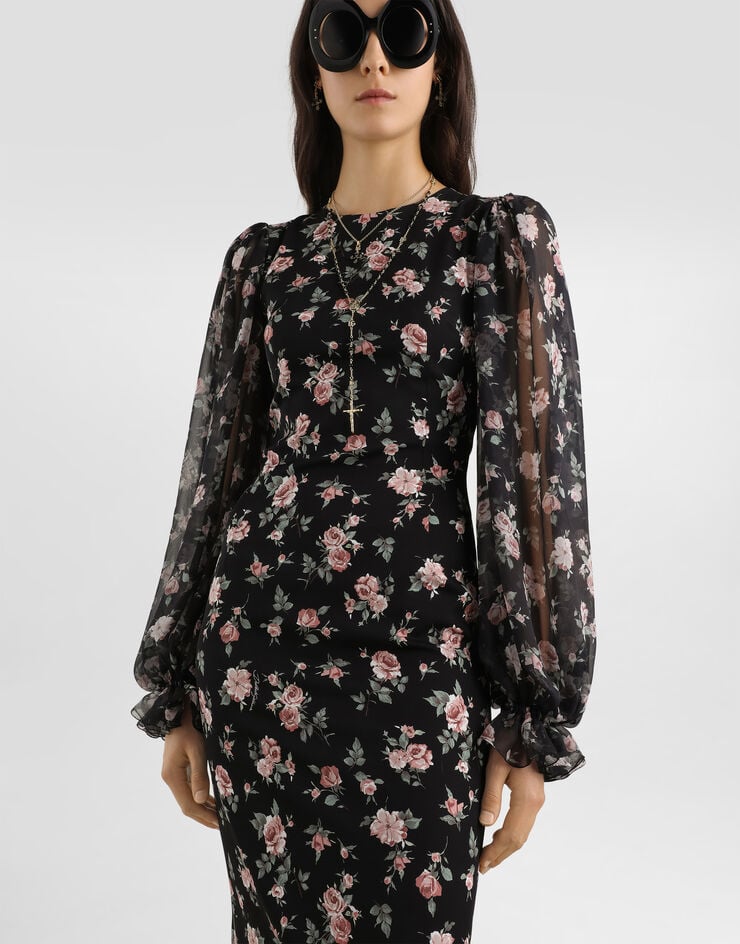 Dolce & Gabbana Vintage roses-print charmeuse dress Multicolor F611DTFSA8C