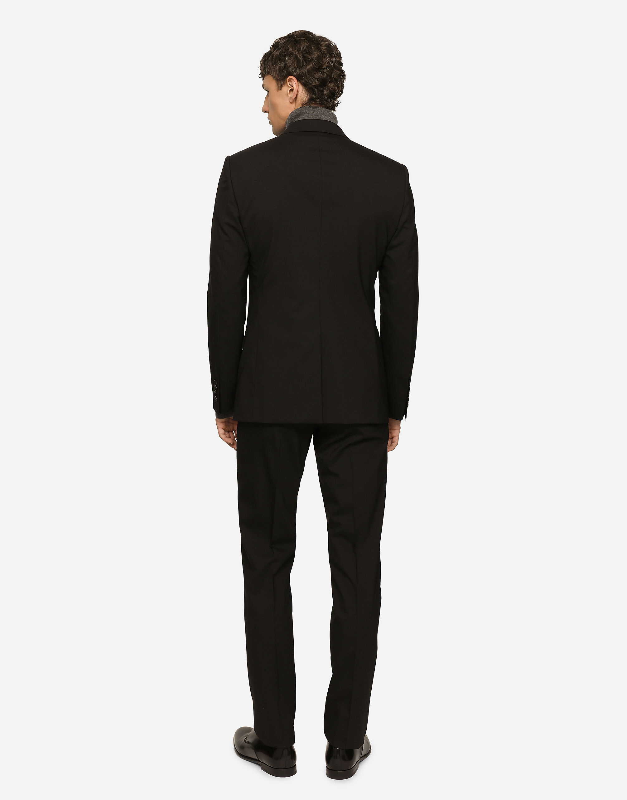 Double-breasted stretch wool Martini-fit suit in Black for Men