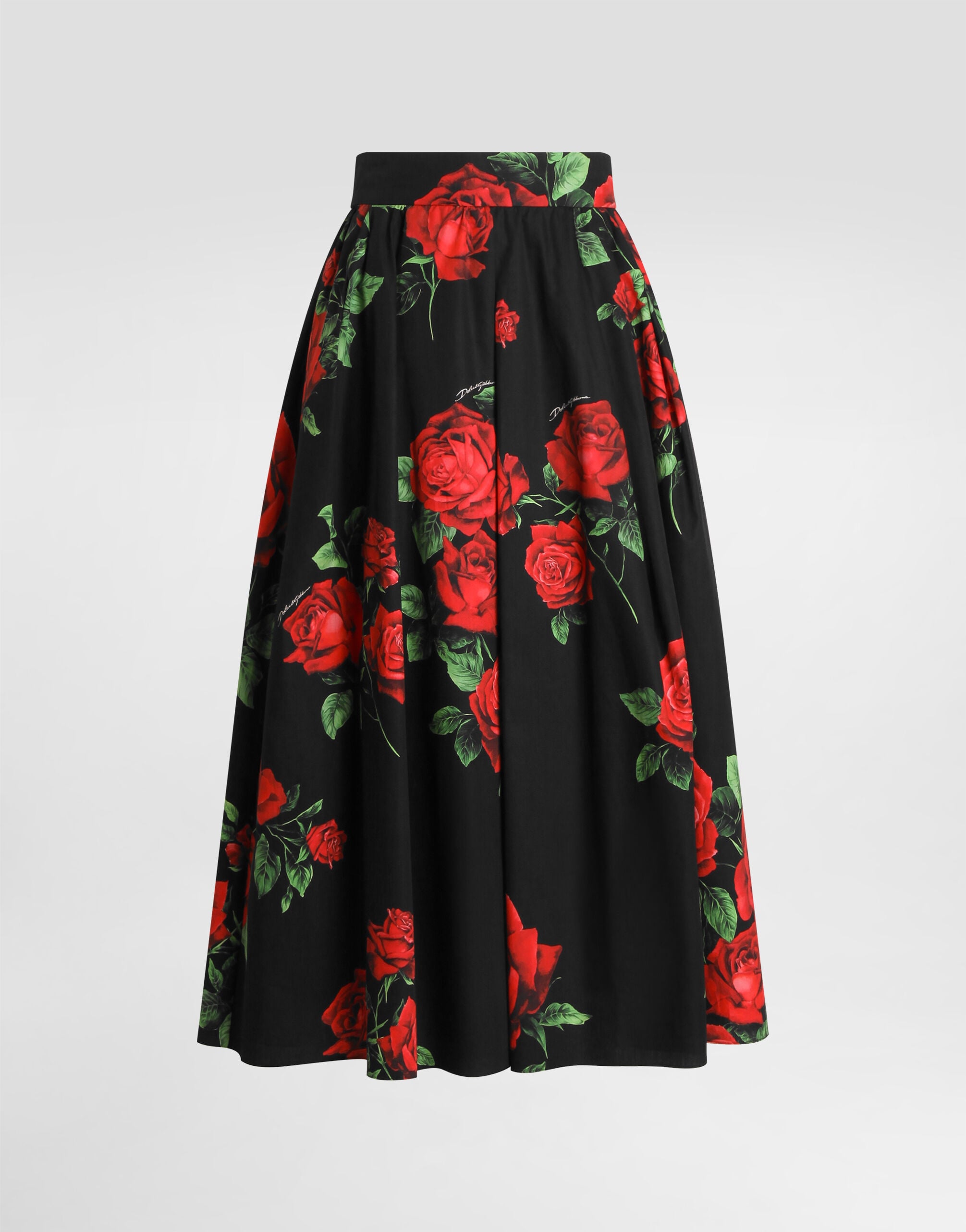 Rose-print poplin pleated skirt in Multicolor for Women