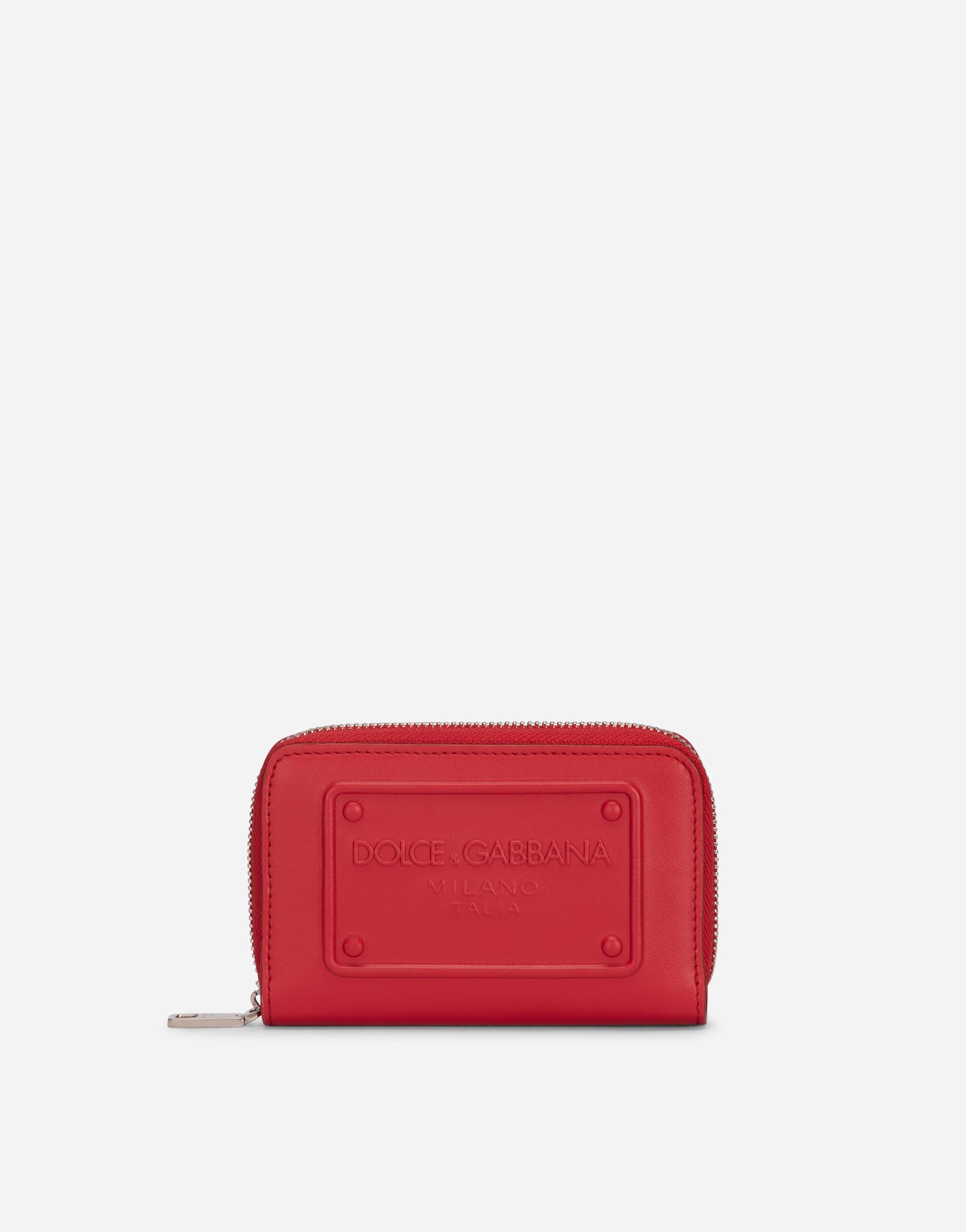 Dolce & Gabbana Small zip-around wallet in calfskin with raised logo Red BP1321AG218