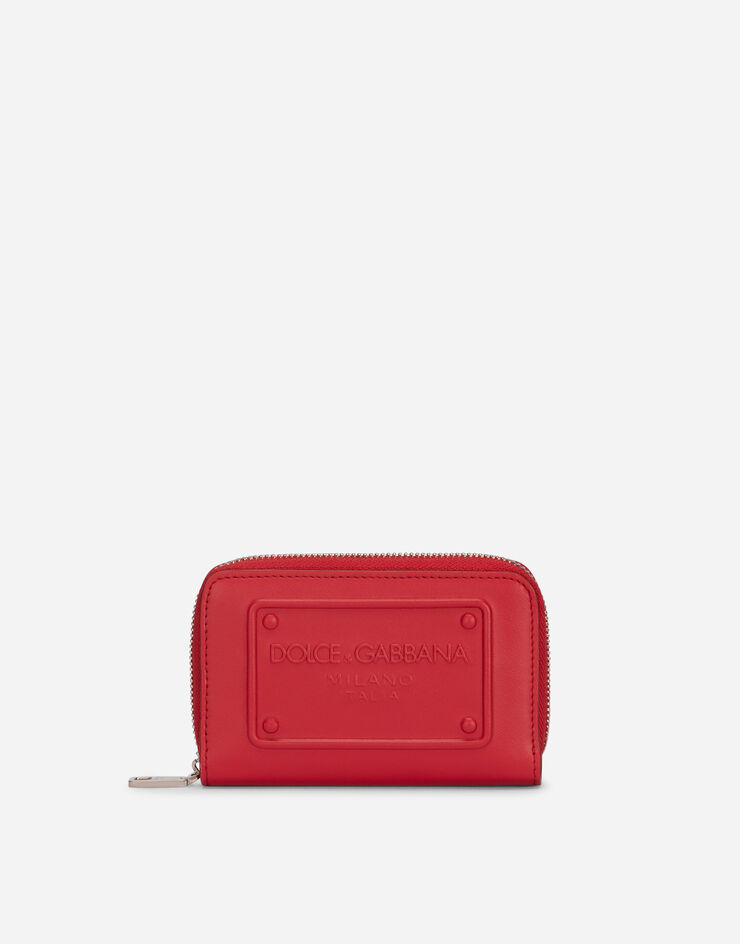 Dolce & Gabbana Portefeuille à contour zippé petit format en cuir de veau avec logo en relief Rouge BP2522AG218