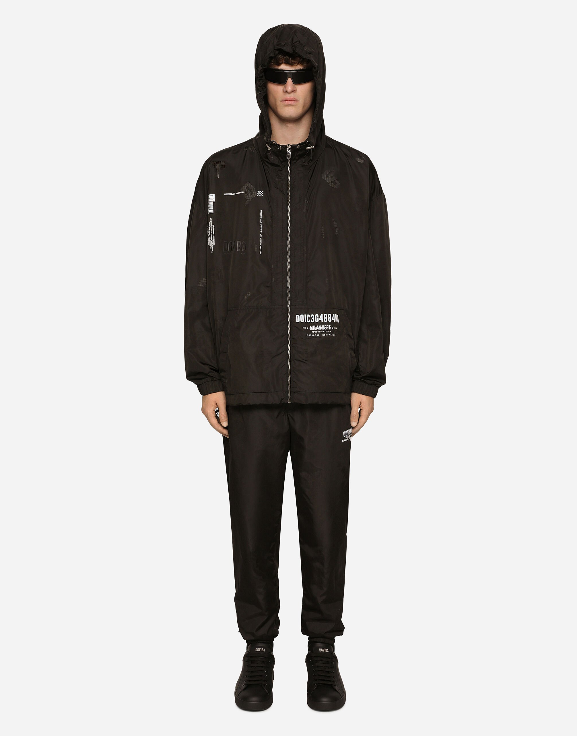 Dolce & Gabbana Hooded nylon jacket with DGVIB3 print Black F9R72ZGH095