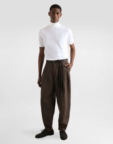 Dolce & Gabbana Pantalon en toile de lin Marron GP114TFU4MC