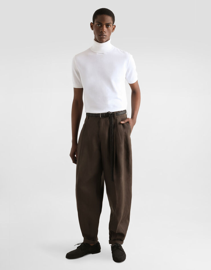 Dolce & Gabbana Pantalones de tela de lino Marrón GP114TFU4MC