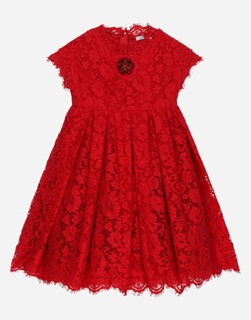 Dolce & Gabbana Vestido de encaje cotonía con joya bordada Estampado Animalier L53DL2G7I3U