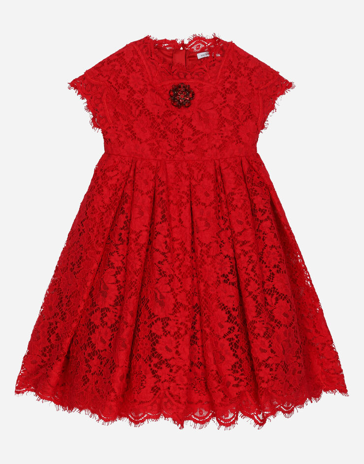 Dolce & Gabbana Cordonette lace dress with embroidered jewel Red L52DH0HLMHW