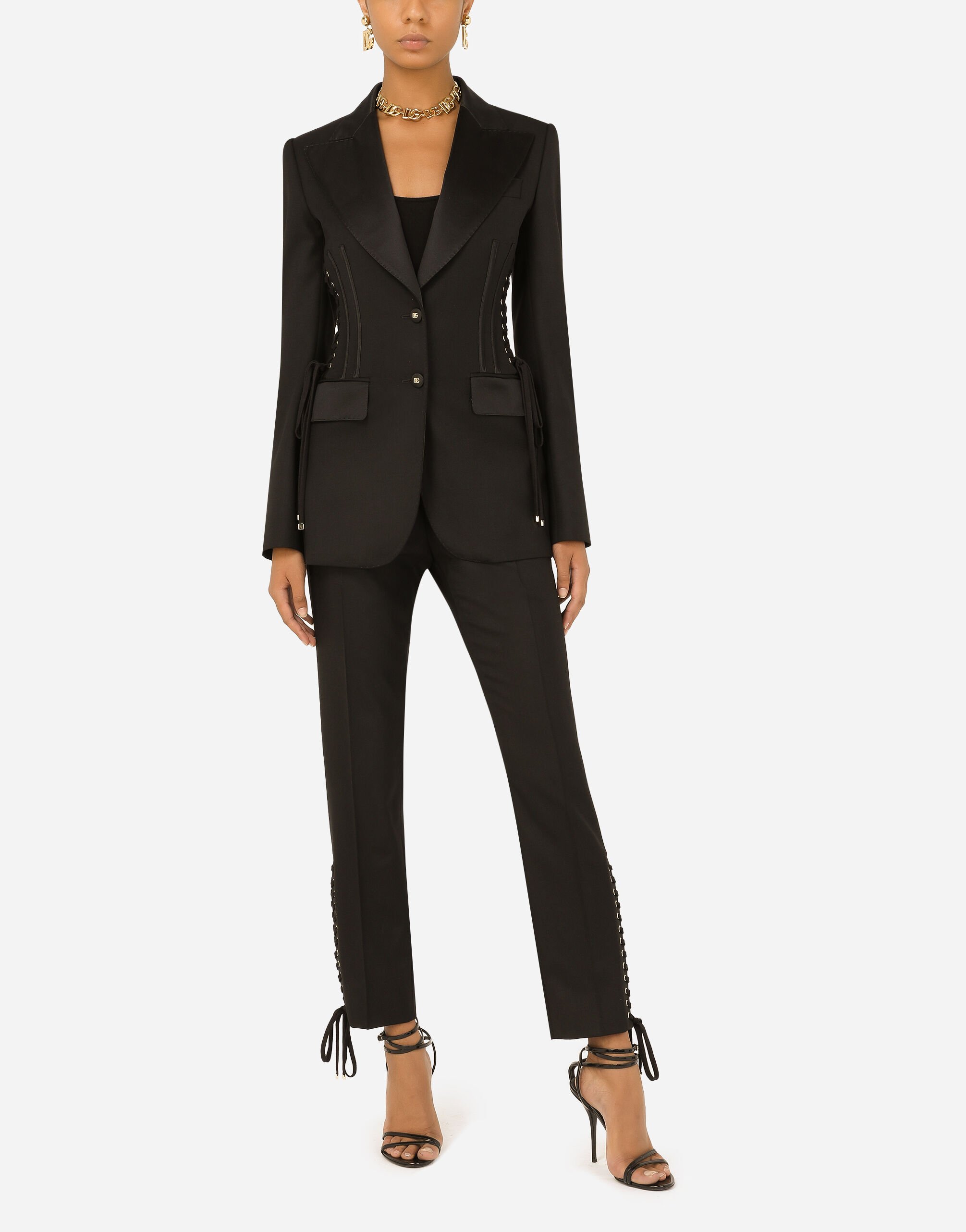 Single-breasted tuxedo gabardine jacket with lacing in Black for Women |  Dolce&Gabbana® US