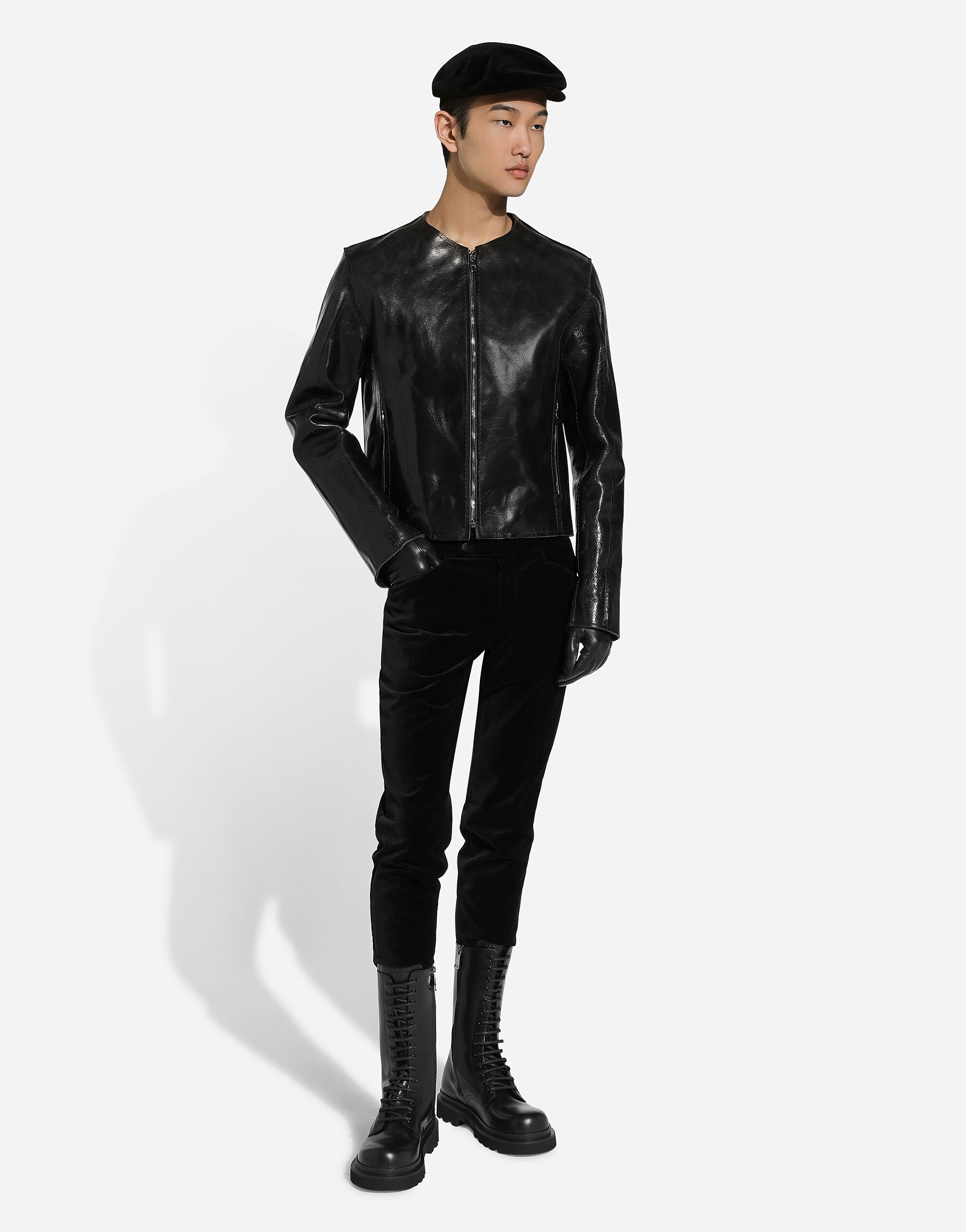 Dolce and gabbana black leather jacket online