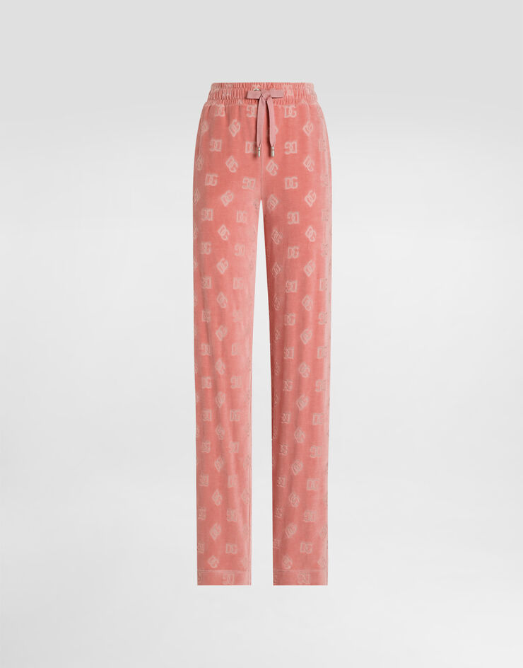 Dolce & Gabbana Pantalón de chándal de chenilla en jacquard con logotipo DG Rosa FTCYYTFJ7DL