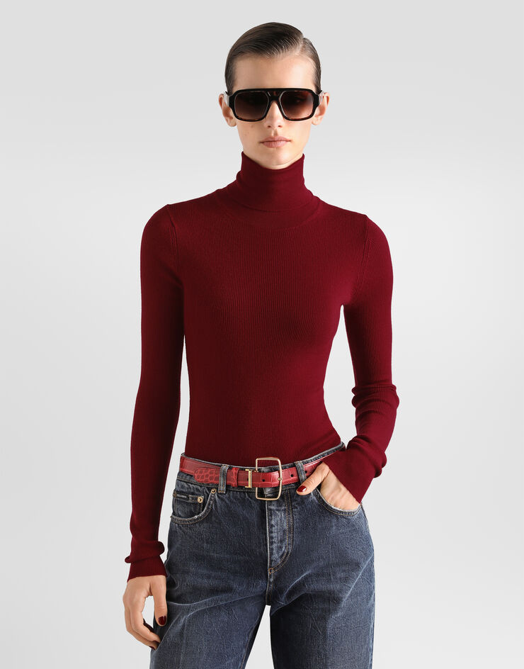 Dolce & Gabbana Ribbed cashmere turtleneck pullover Bordeaux FXW95TJBW25