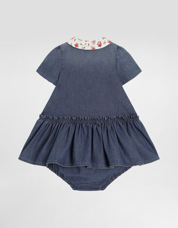 Dolce & Gabbana Chambray dress with logo embroidery Multicolor L24DO6LDD72
