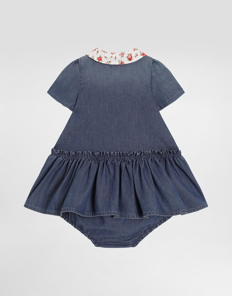 Dolce & Gabbana Chambray dress with logo embroidery Multicolor L24DO6LDD72