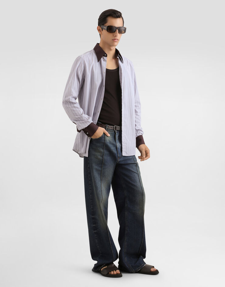 Dolce & Gabbana Striped cotton poplin gold shirt Multicolor G5OD6TFR50E