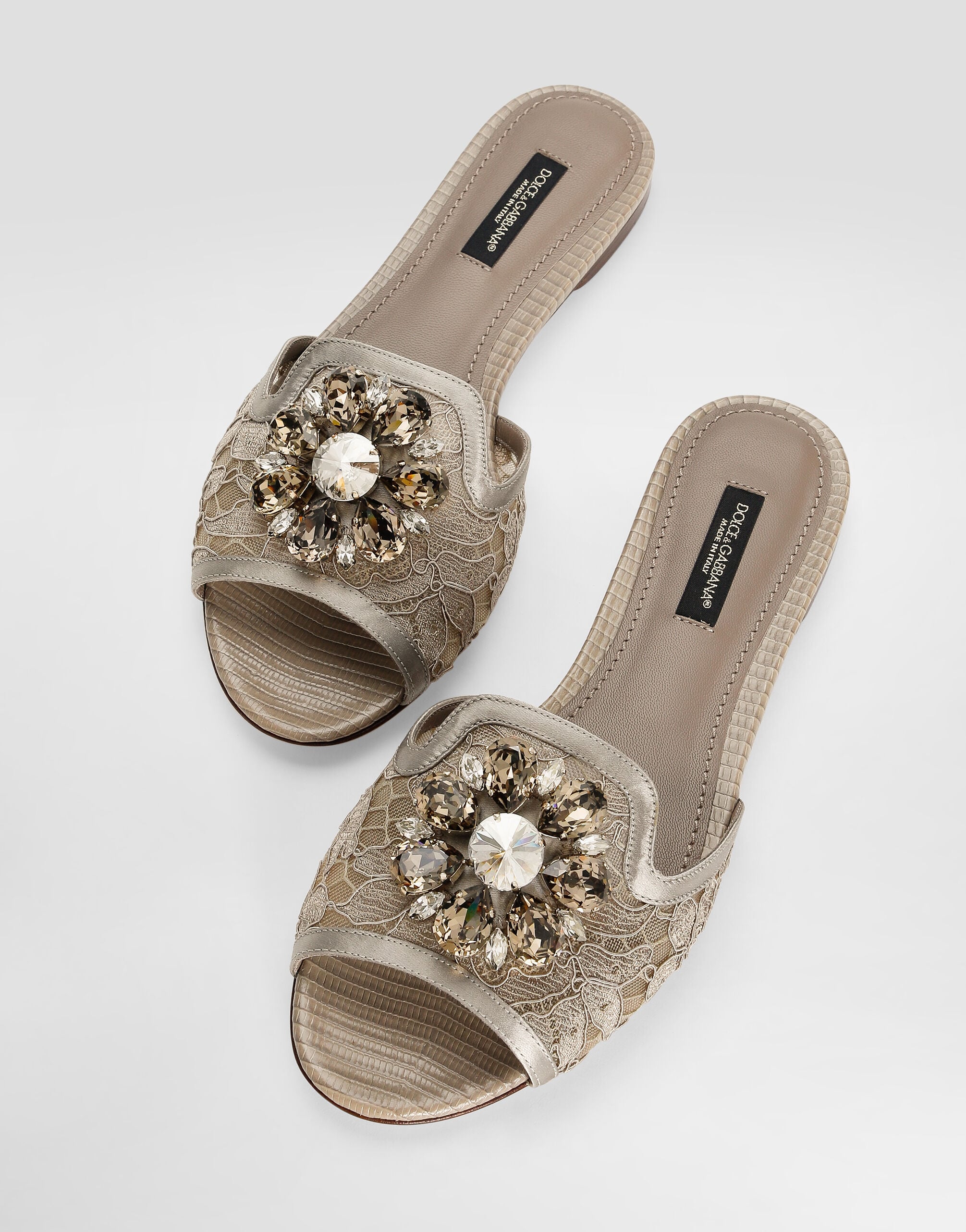 Slippers In Lace With Crystals - Women | Dolce&Gabbana