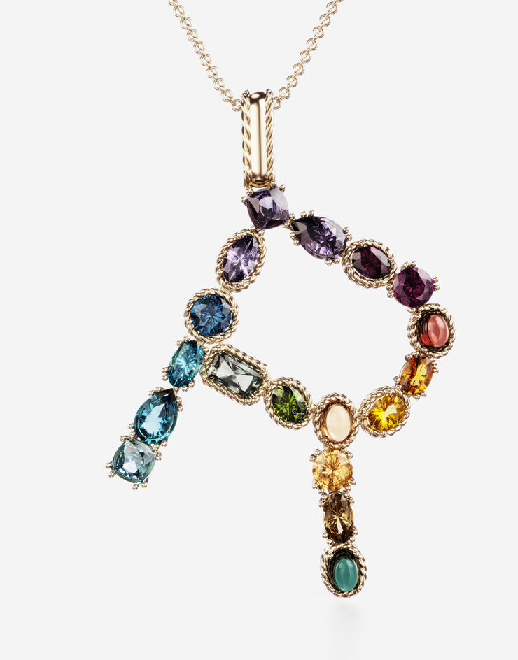 Dolce & Gabbana Pendente R Rainbow Alphabet con gemme multicolor Oro WAMR2GWMIXR