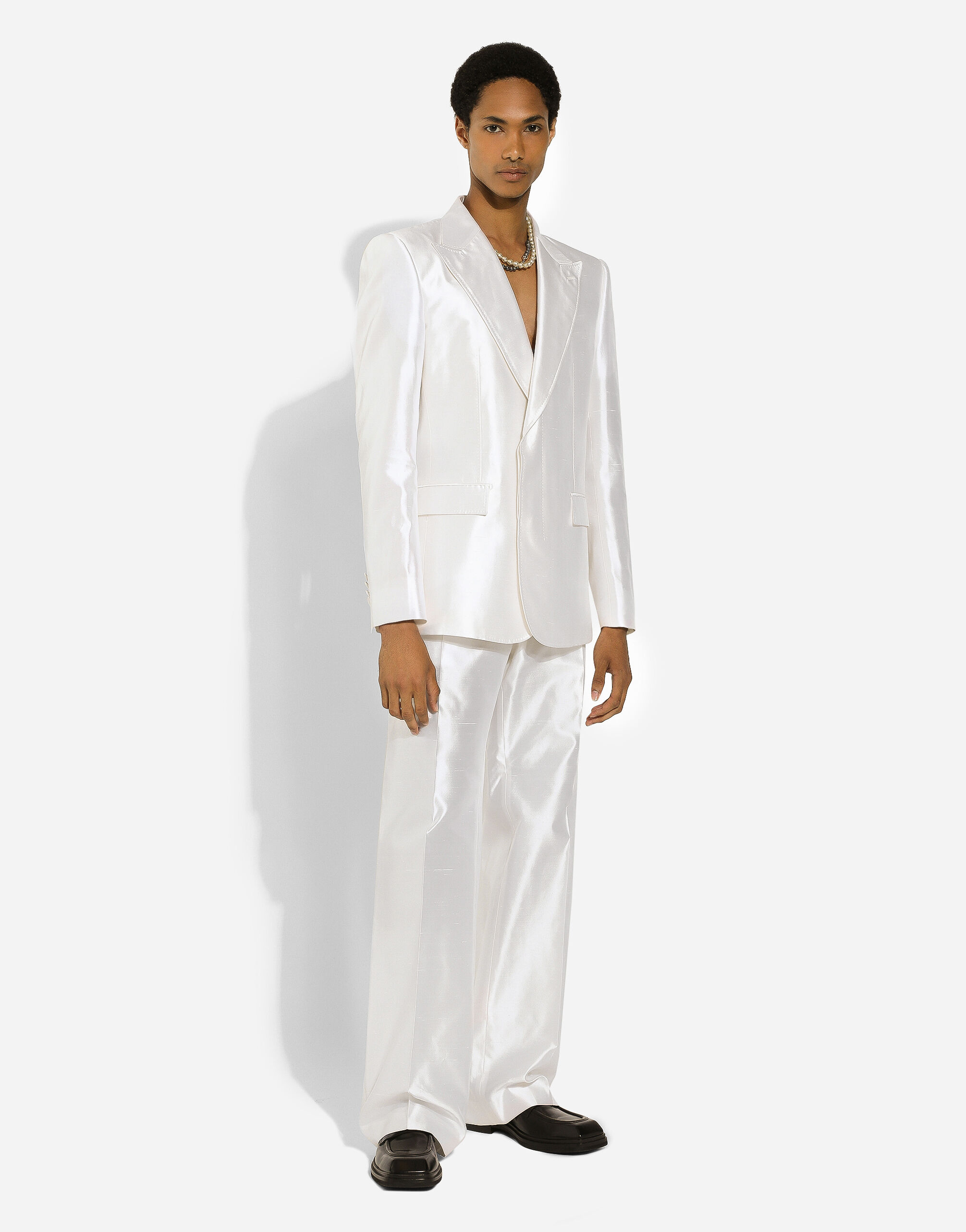 Single-breasted silk shantung Sicilia-fit jacket in White for Men