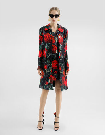Dolce & Gabbana Single-breasted rose-print cotton jacquard coat Print F0GHFTFSFN8