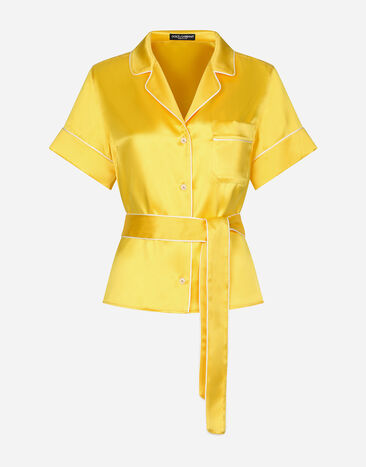 Dolce & Gabbana Pyjama-Bluse aus Seidentwill mit Gürtel Drucken F6AEITHH5A1