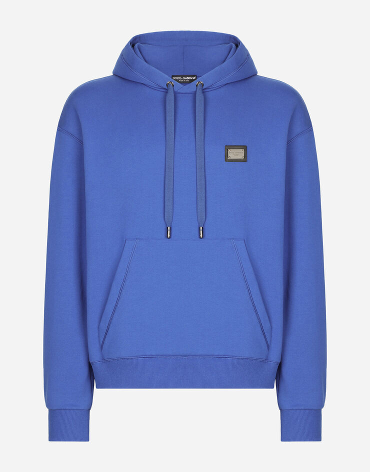 Dolce&Gabbana Jersey hoodie with branded tag Blue G9ZU0TG7F2G