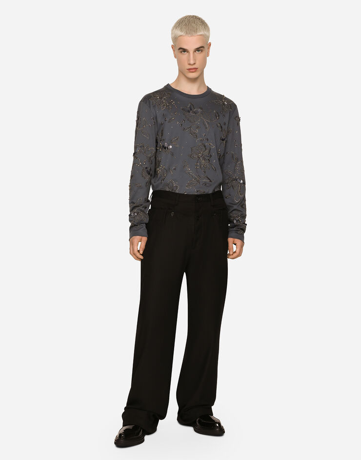 Dolce & Gabbana Pantalon en laine stretch avec double ceinture Noir GV6UATGG616