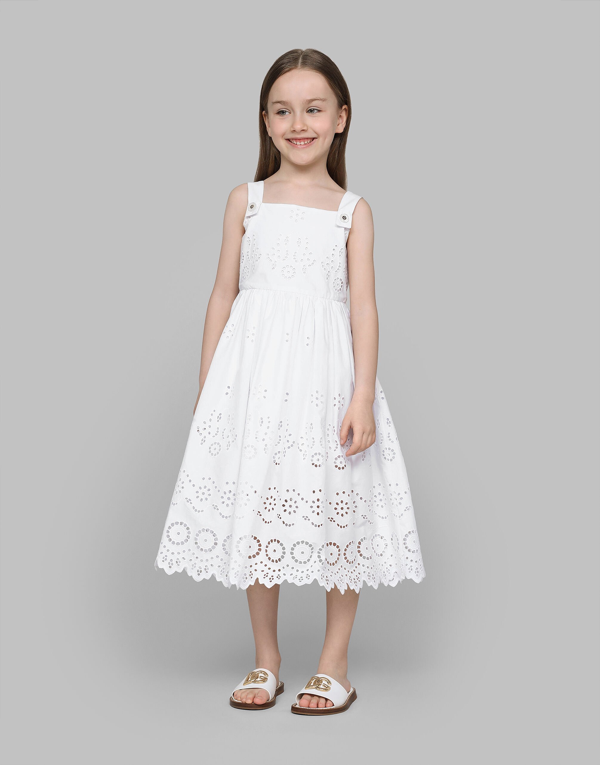 Poplin and broderie anglaise dress in White for Girls