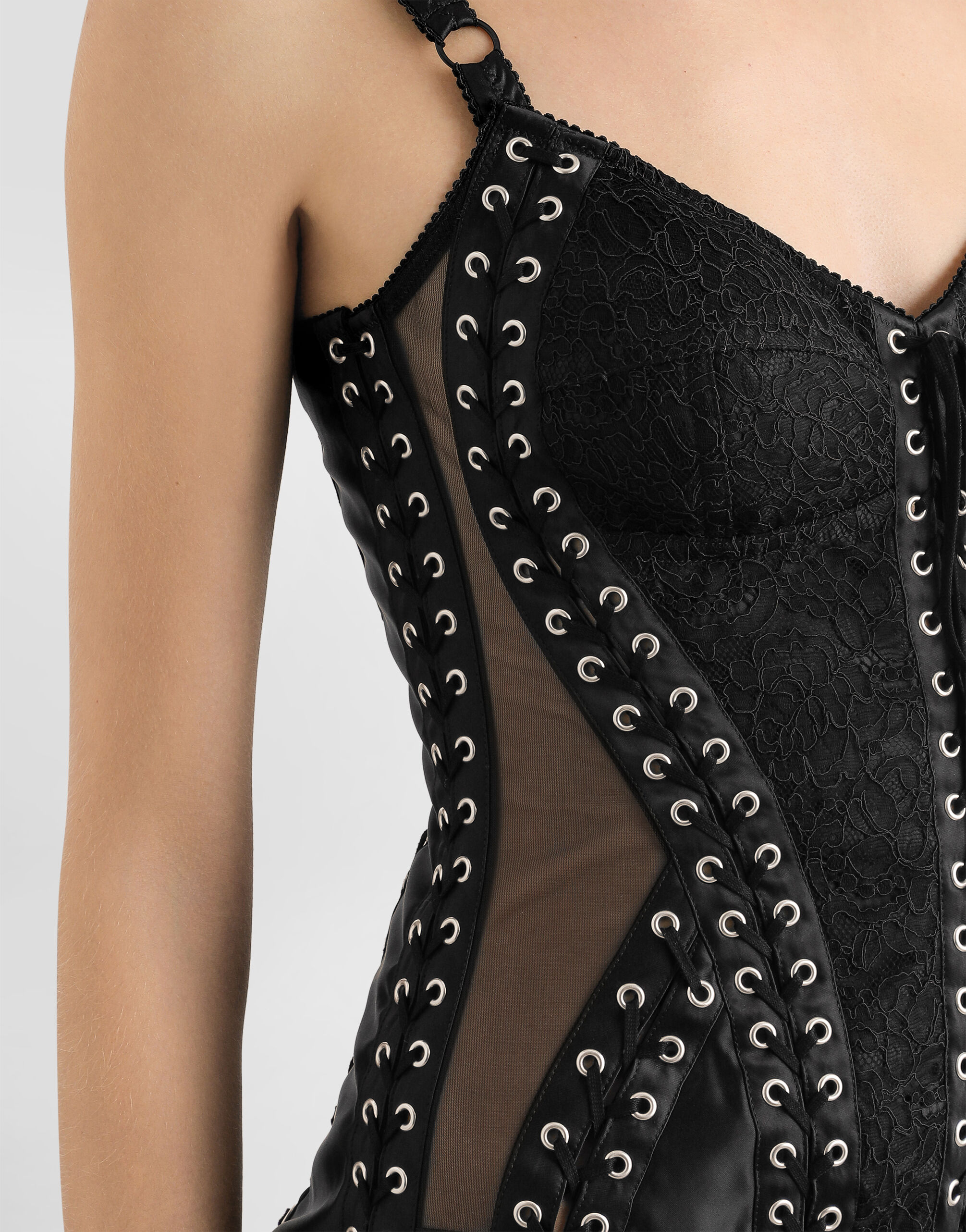 Calf-length dress with corset detailing in Black for Women
