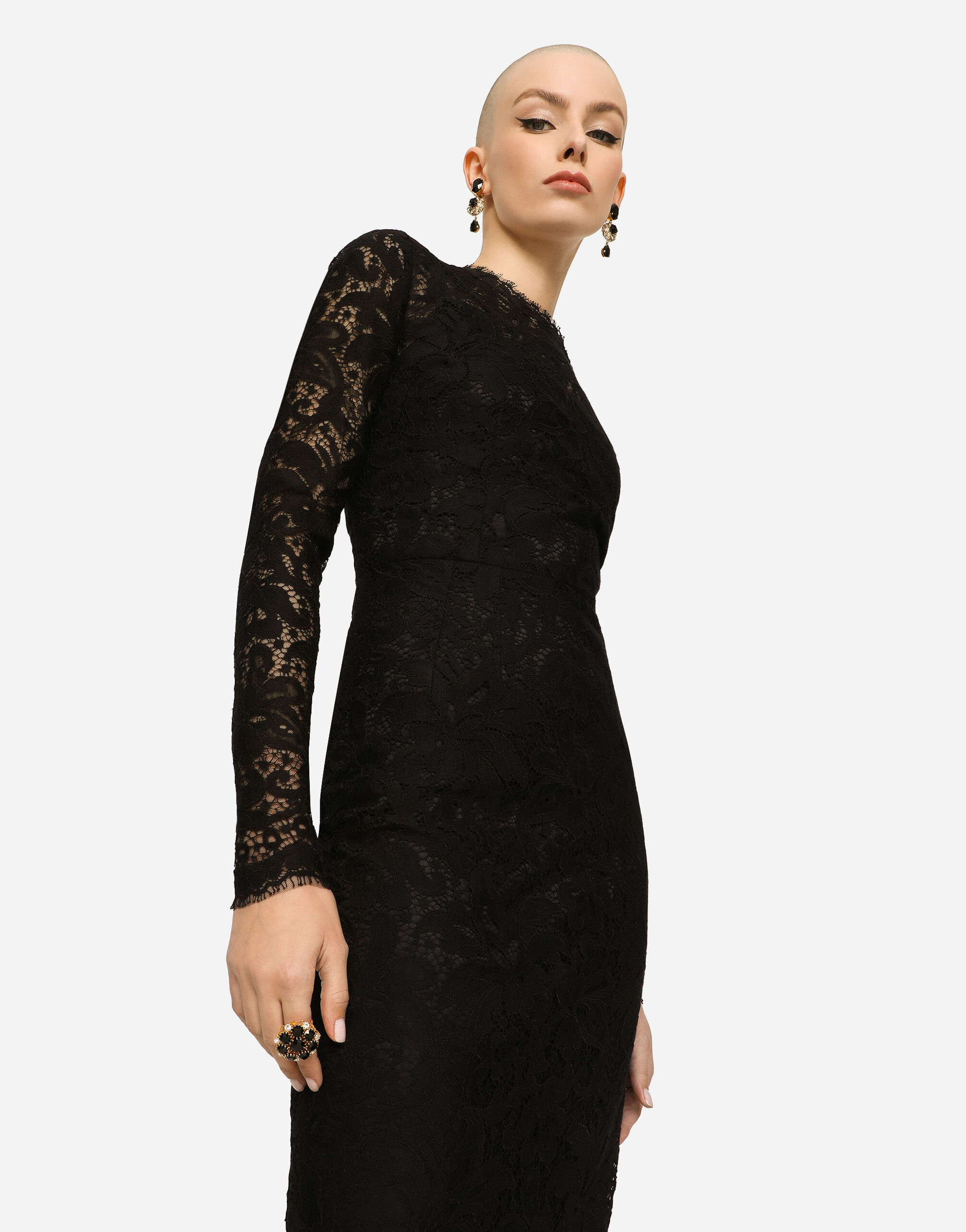 Lace midi dress in BLACK for Women Dolce Gabbana US