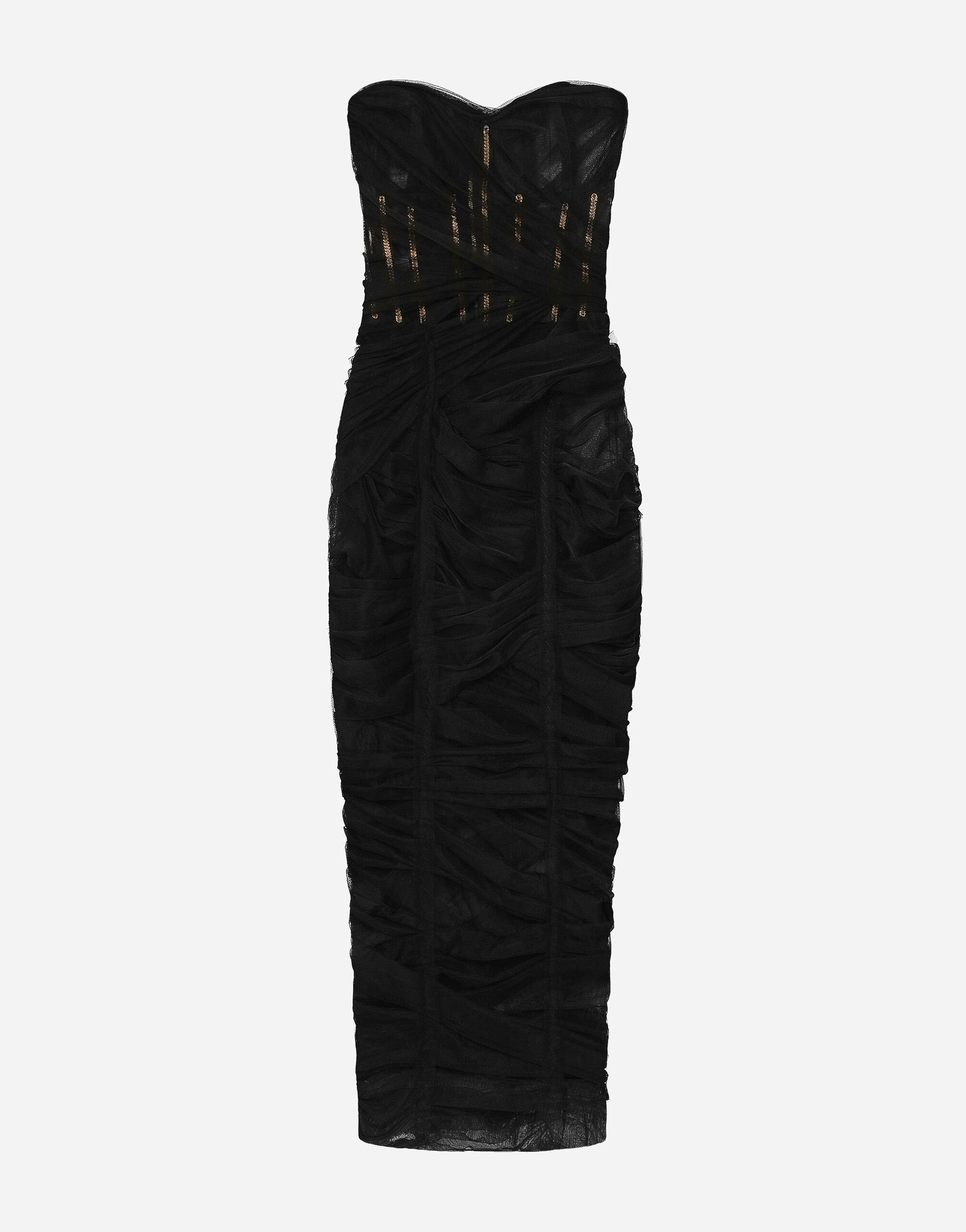 Dolce&Gabbana Tulle calf-length corset dress with draping Multicolor BB5970AR441