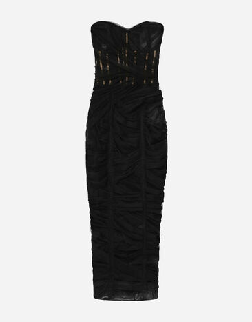 Dolce&Gabbana 垂褶薄纱中长束身连衣裙 多色 BB5970AR441