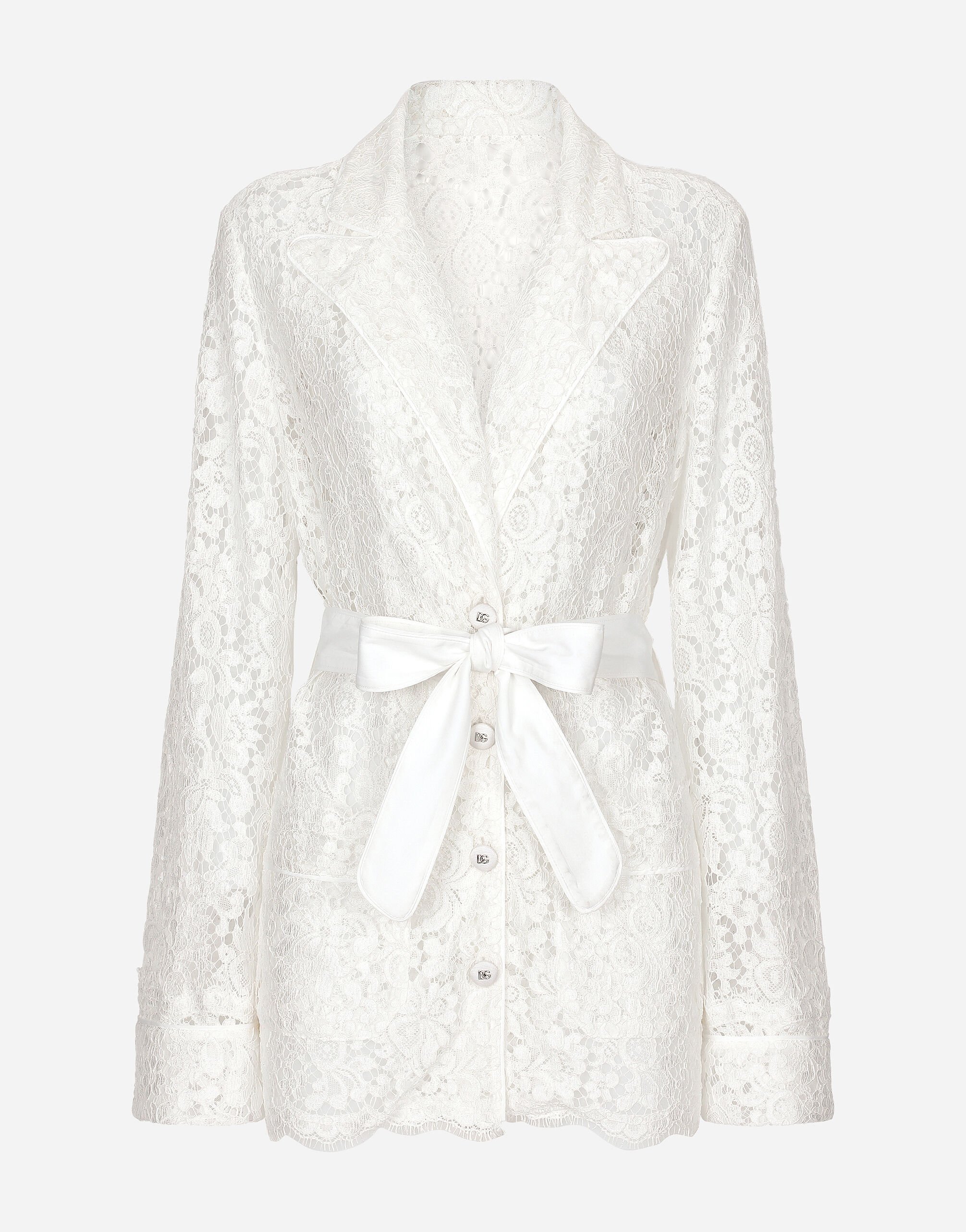 Dolce & Gabbana Pyjamabluse aus floraler Kordelspitze Gelb F29UCTHJMOK