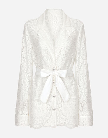 Dolce & Gabbana Camicia pigiama in pizzo cordonetto floreale Bianco F5R56TFLM55
