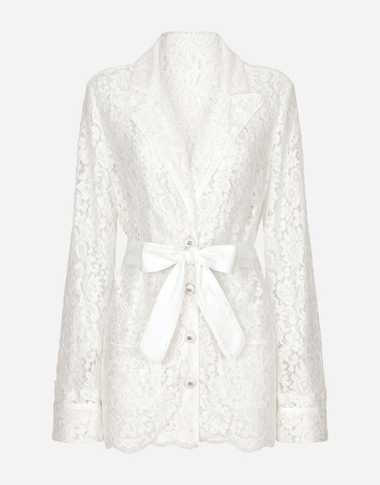 Dolce & Gabbana Camisa pijama de encaje cordonetto floral Blanco F5R56TFLM55