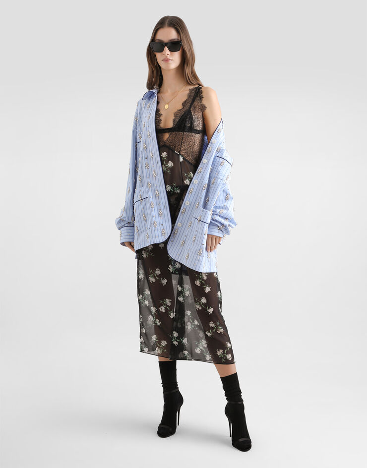 Dolce & Gabbana Violets-print dress with lace insert Multicolor F630HTFSA9C