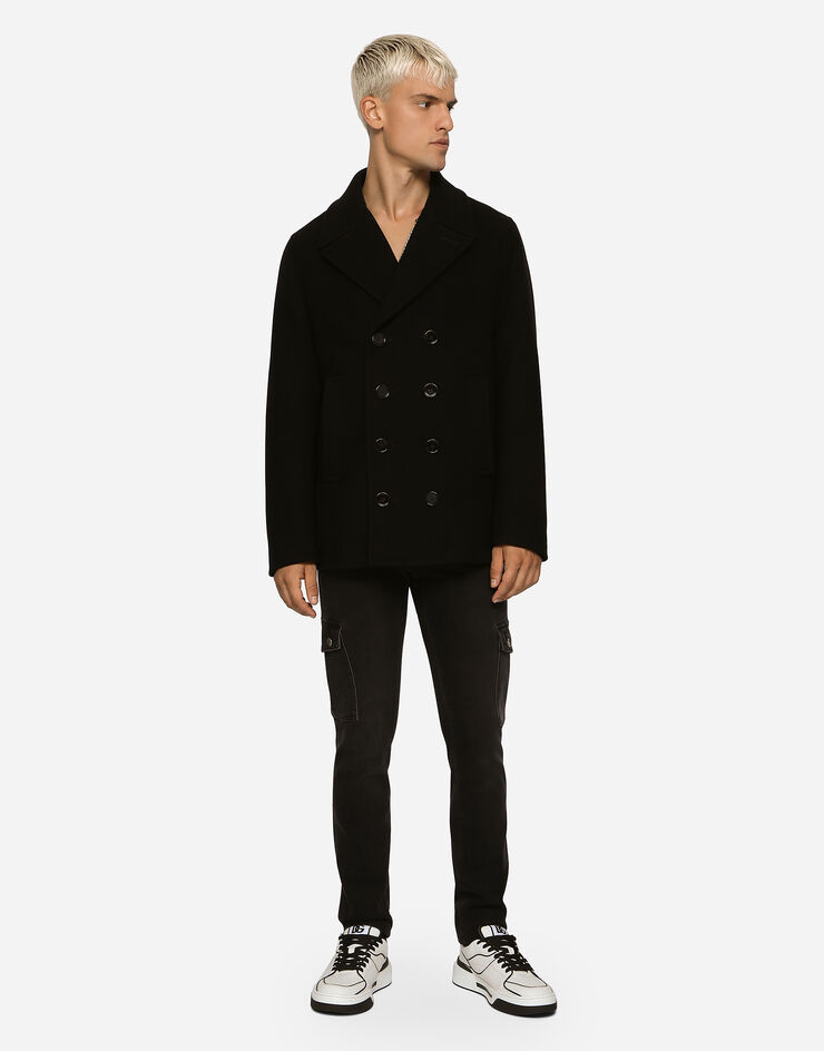 Dolce&Gabbana Double-breasted wool pea coat with branded tag Black G036DTHUMQQ