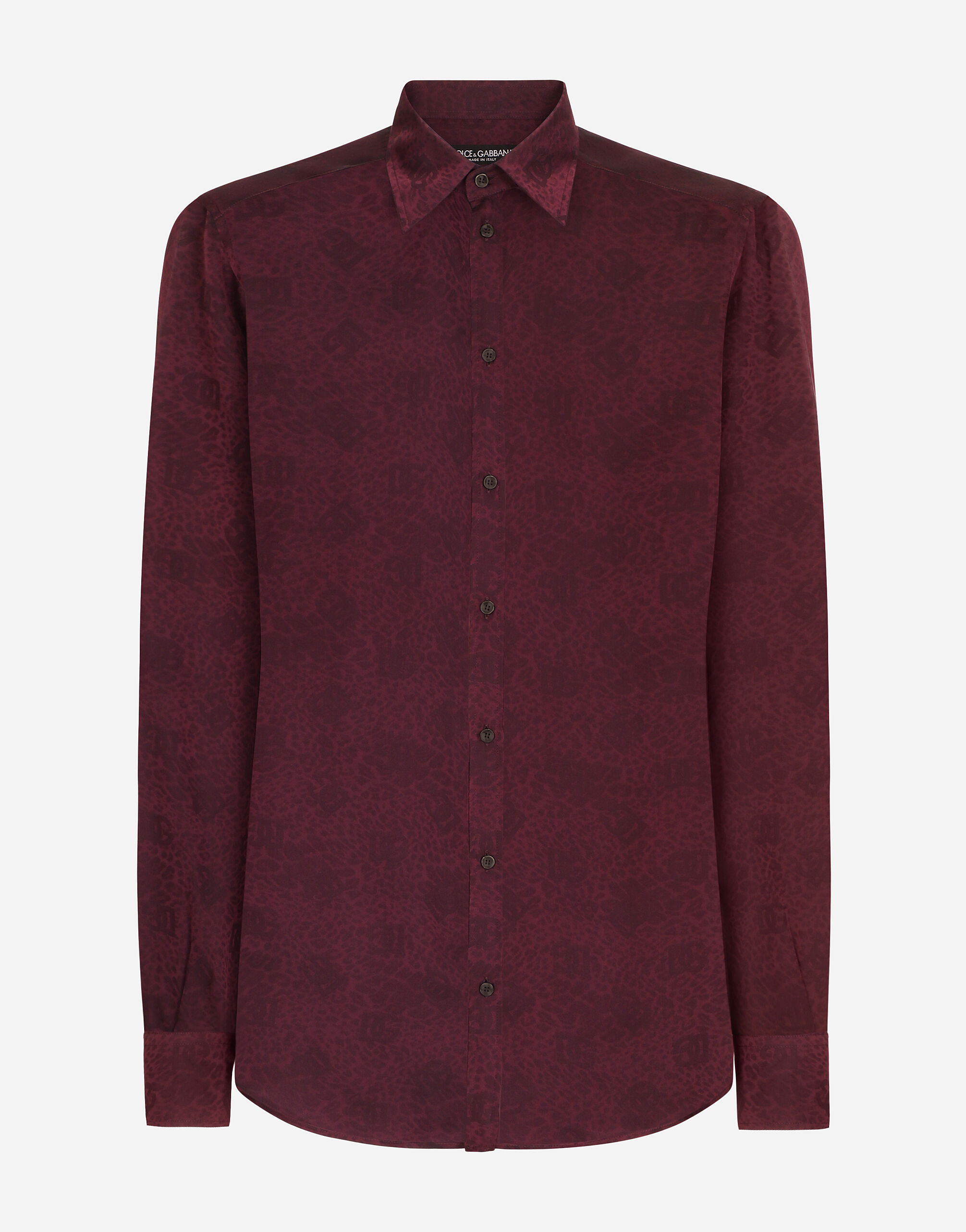 Dolce&Gabbana Silk jacquard Martini-fit shirt with DG logo and ocelot Purple G5KY1TFJ1JV