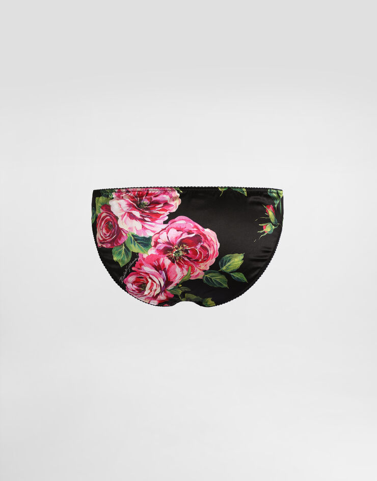 Dolce & Gabbana 玫瑰印花薄纱与缎布三角裤 版画 O2F20TON04F