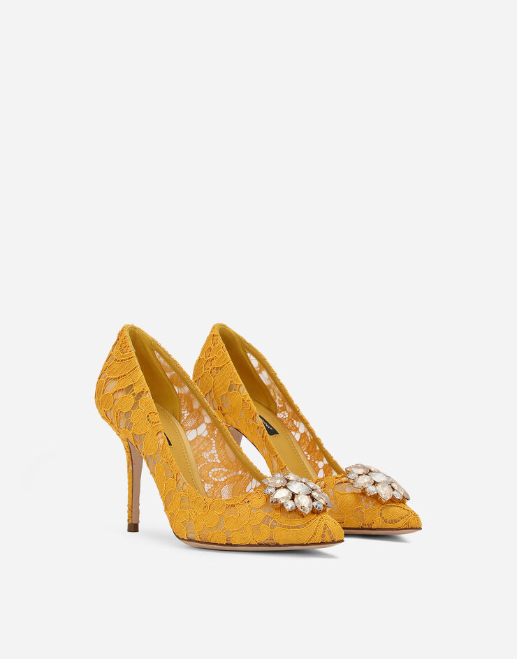 Dolce & Gabbana Lace rainbow pumps with brooch detailing Yellow CD0101AL198