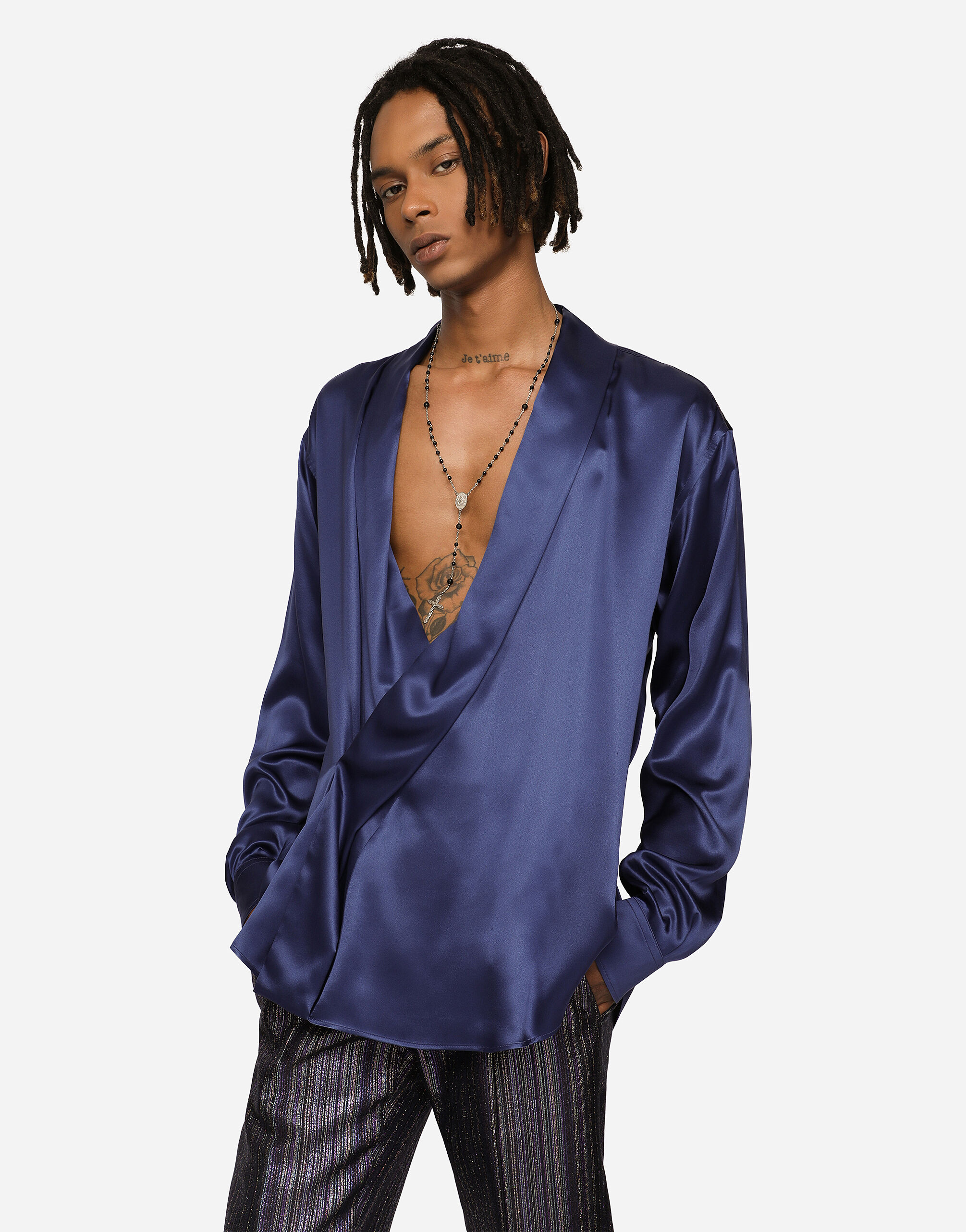 Oversize silk satin shirt in Blue for Men | Dolce&Gabbana® US