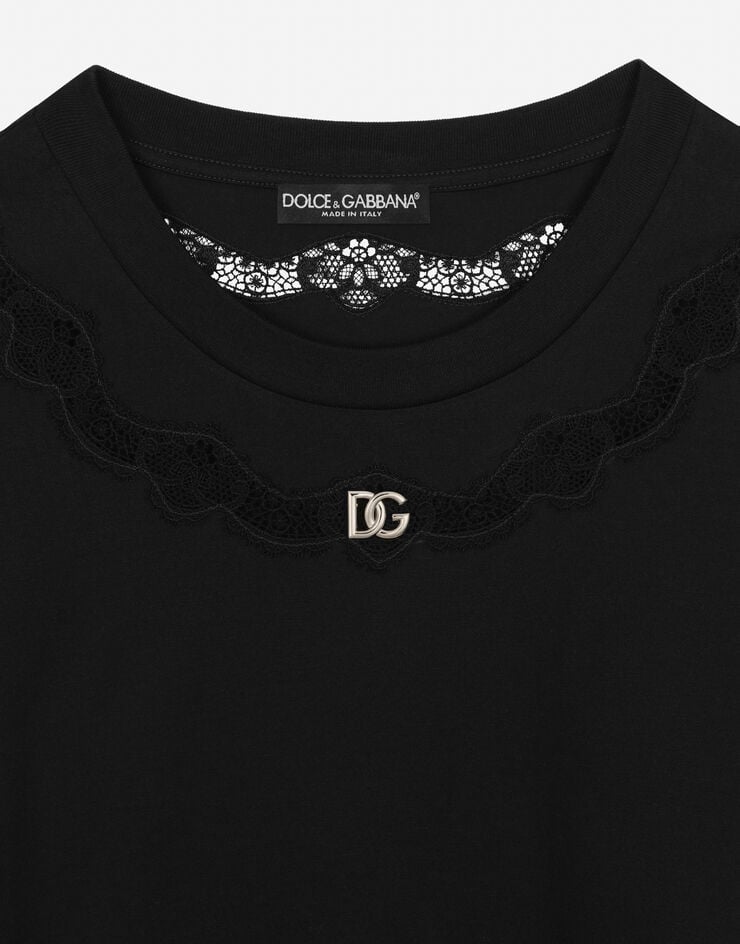 Dolce & Gabbana Camiseta de punto con aplicaciones de encaje y logotipo DG Negro F8T66ZG7H1Z