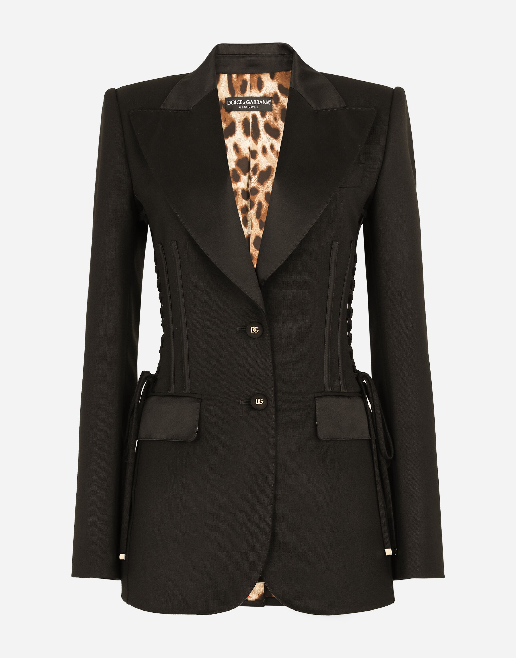 Single breasted tuxedo gabardine jacket with lacing in Black for