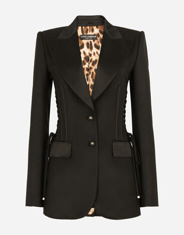 Dolce & Gabbana Single-breasted tuxedo gabardine jacket with lacing Black F29OHTGDAKJ