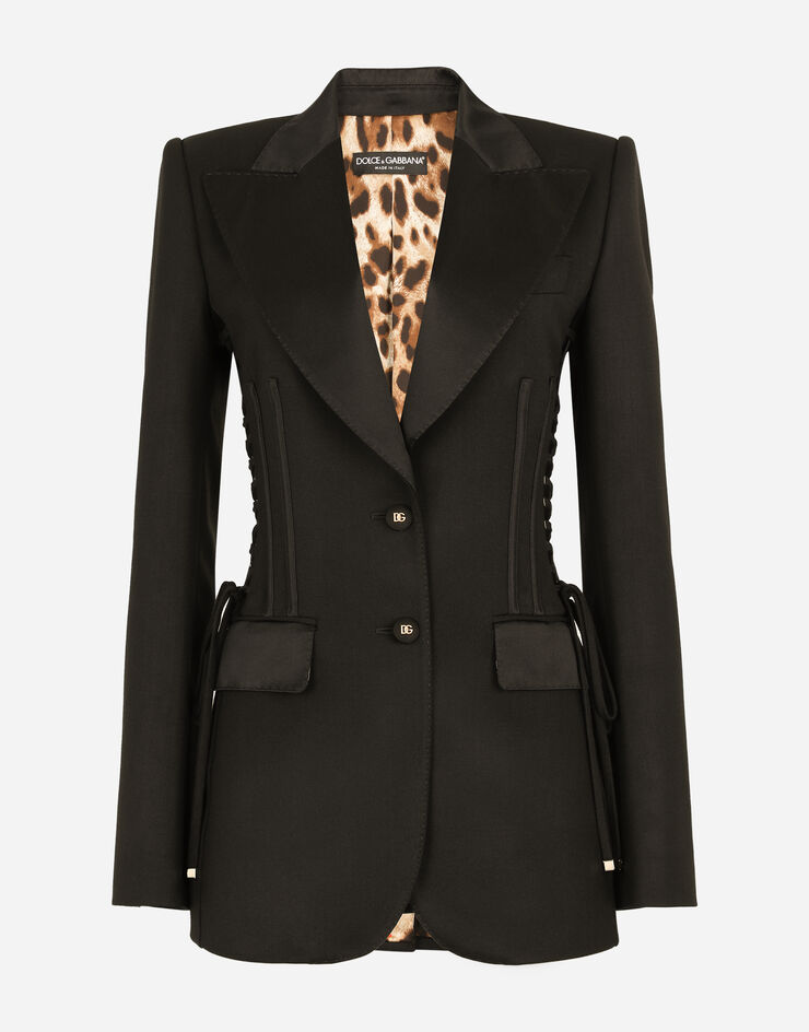Dolce & Gabbana Single-breasted tuxedo gabardine jacket with lacing Nero F29OHTGDAKJ