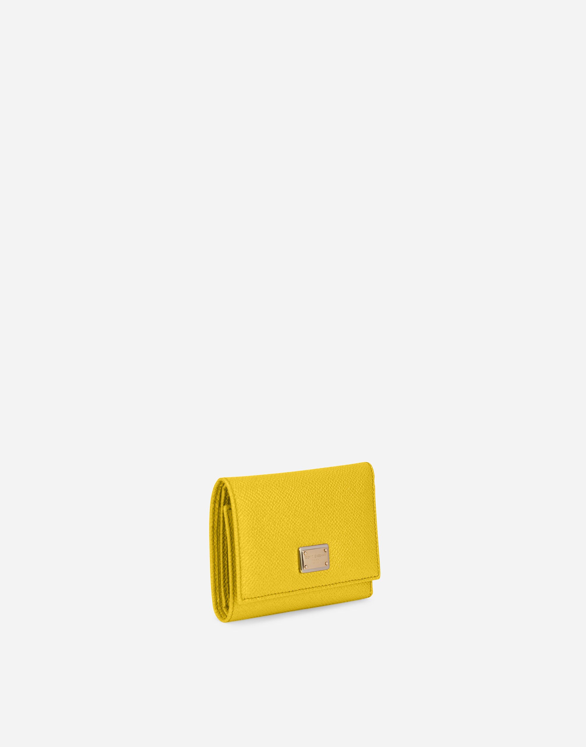 Dauphine calfskin French flap wallet in Yellow for Women Dolce Gabbana
