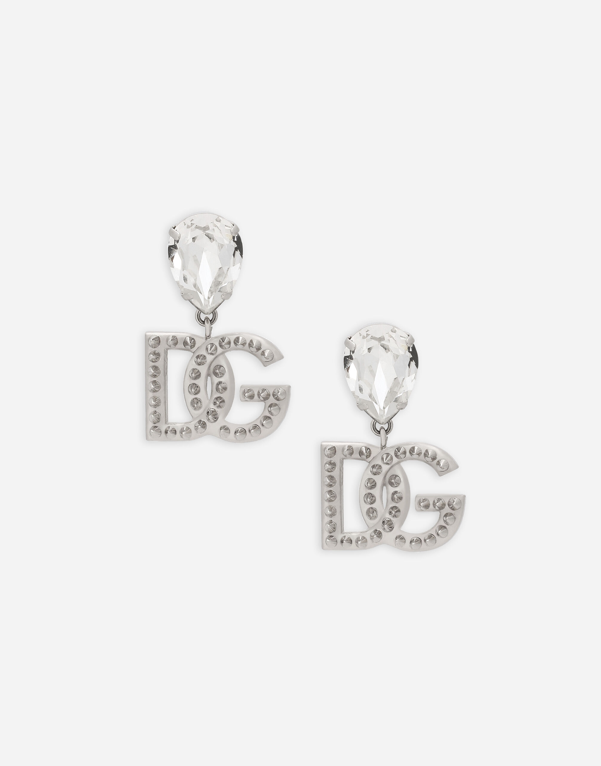 Earrings with rhinestones and DG logo in Silver for Women Dolce Gabbana US