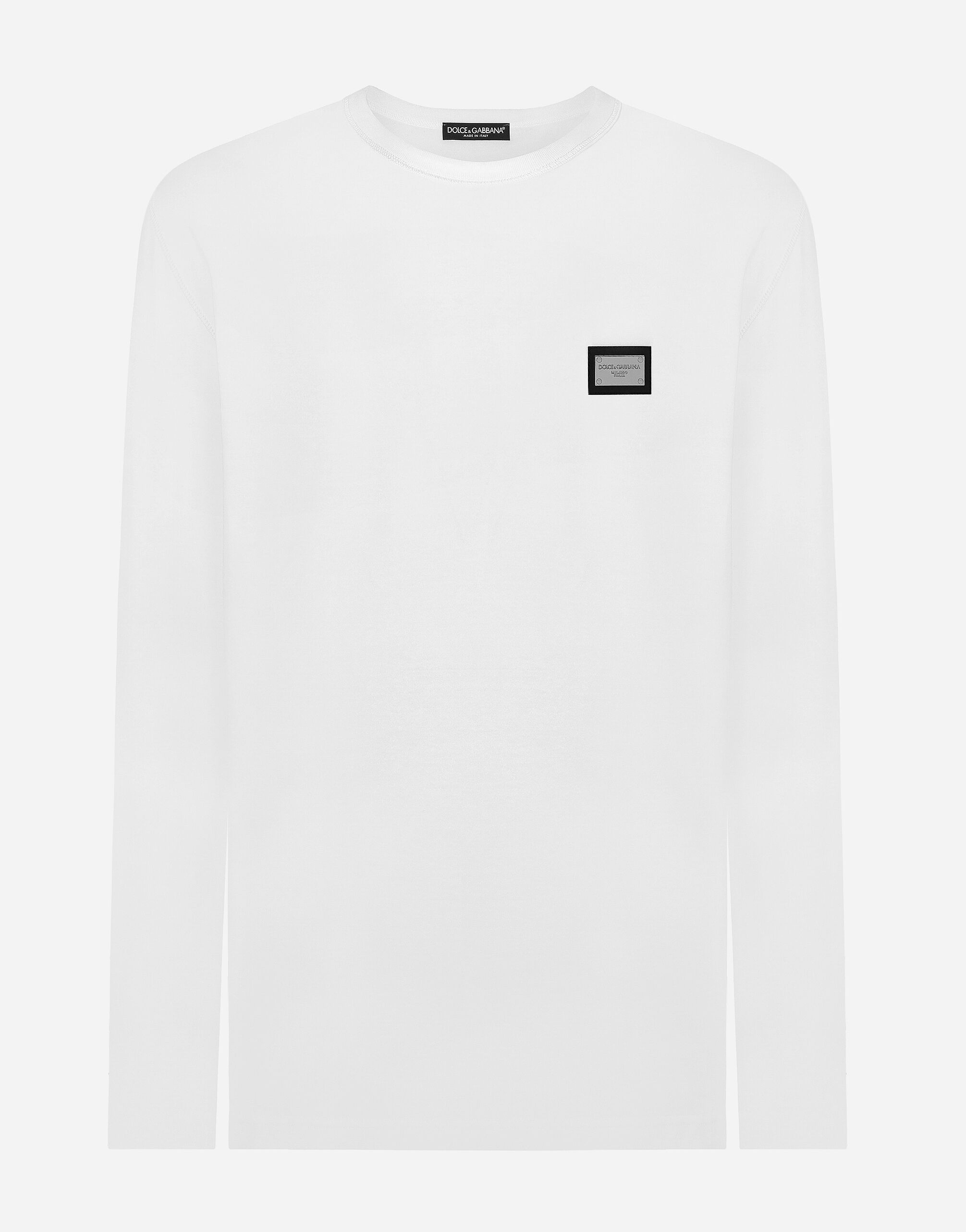 Dolce&Gabbana Long-sleeved T-shirt with logo tag Brown G9AKKLHULS1
