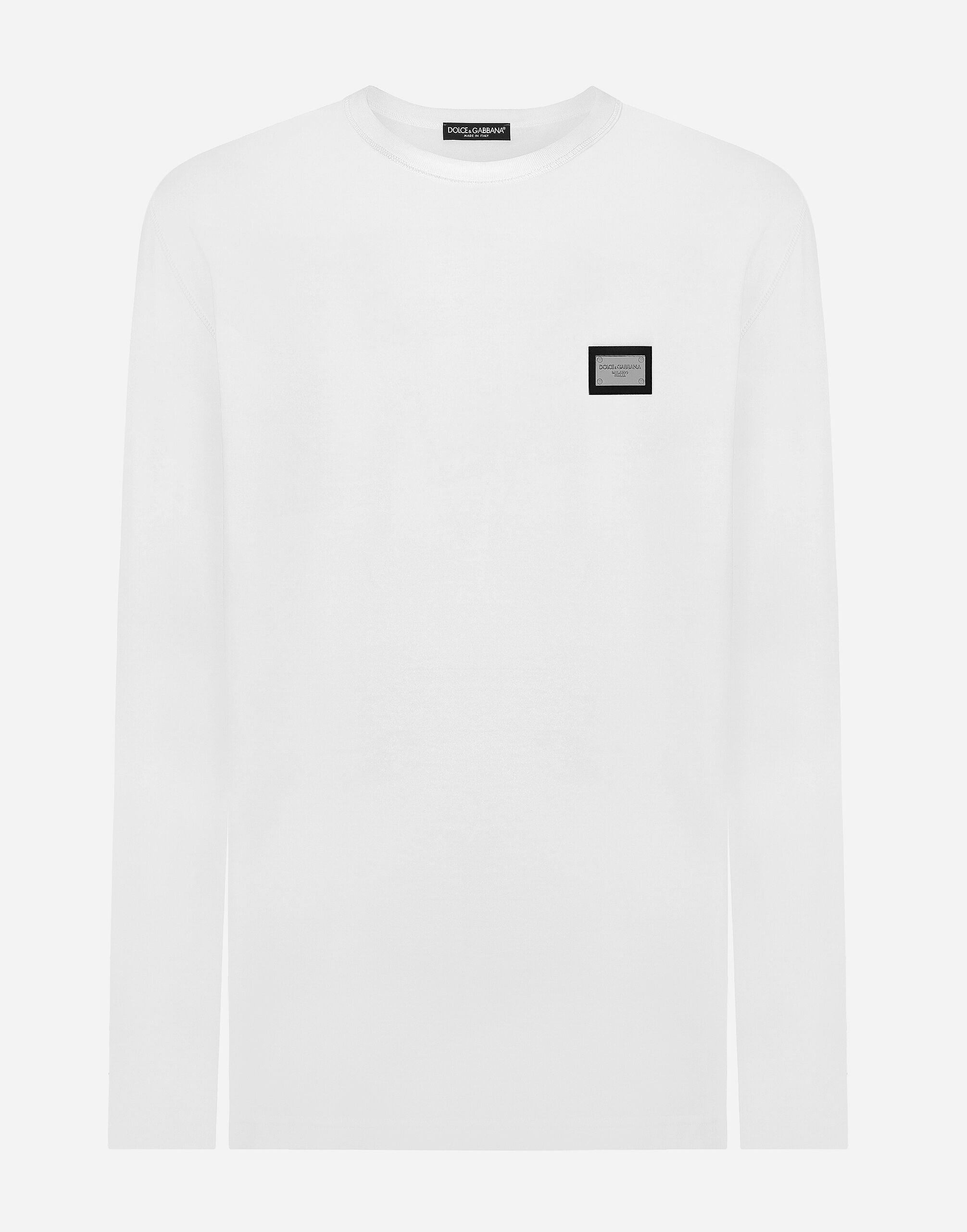 Dolce & Gabbana Long-sleeved T-shirt with logo tag White G8PT1TG7F2I