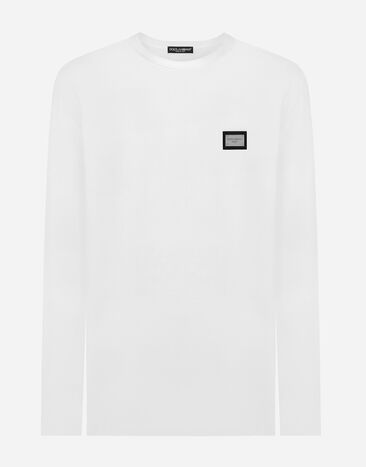 Dolce&Gabbana Long-sleeved T-shirt with logo tag Brown G9AKKLHULS1